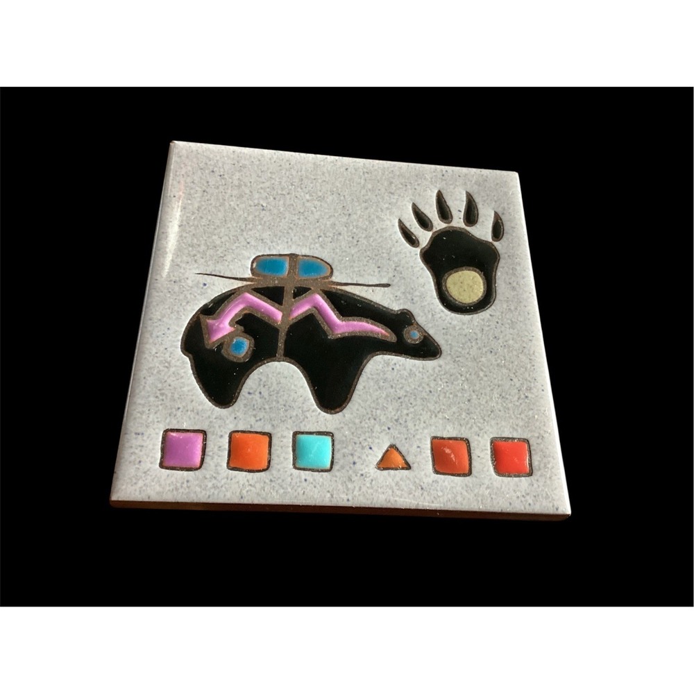 Vtg Masterworks Handcrafted Ceramic Art Tile Trivet Coaster Bear Claw 4 X 4